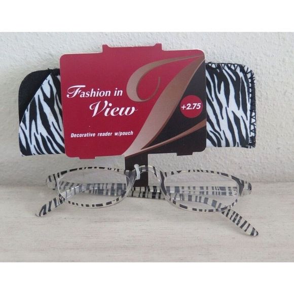 Fashion In Zebra Print Ladies Cat Eye Reading Glasses +2.75 w/Matching Soft Case - Picture 1 of 3